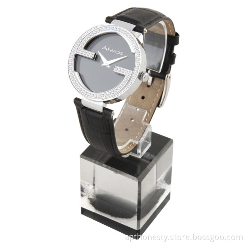 Unisex Quartz Leather Strap Watch with Zircon Apt-M009